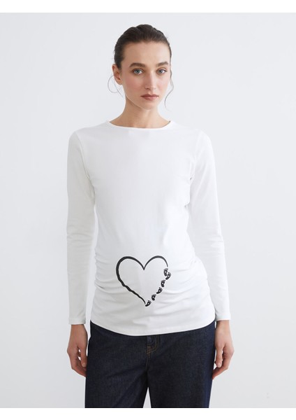 Yeni Sezon Bisiklet Yaka Baskılı Kadın Tişört