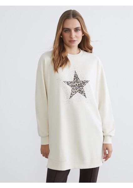 Yeni Sezon Taşlı Oversize Kadın Sweatshirt Tunik
