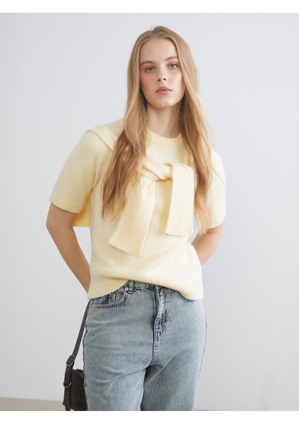 Yeni Sezon Bağlama Detaylı Bisiklet Yaka Kadın Triko Kazak