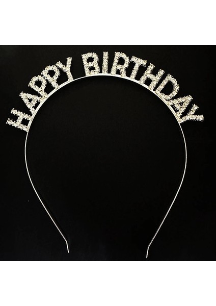 Gümüş Kristal Taşlı Happy Birthday Doğum Günü Tacı Ithal Ürün 17X16 cm