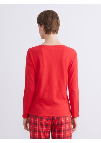 Yeni Sezon Bisiklet Yaka Baskılı Kadın Pijama Üstü modelleri