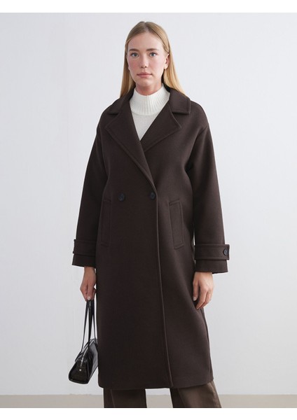 Yeni Sezon Ceket Yaka Kadın Kaşe Kaban