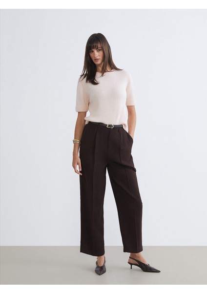 Yeni Sezon Beli Kemerli Loose Fit Kadın Pileli Pantolon