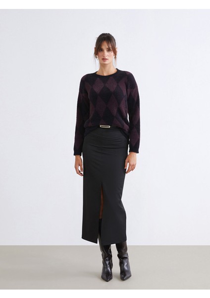 Yeni Sezon Bisiklet Yaka Baklava Desenli Kadın Triko Kazak modelleri