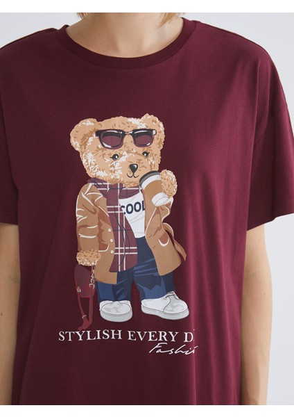 Yeni Sezon Bisiklet Yaka Ayı Teddy Baskılı Kadın Gecelik modelleri