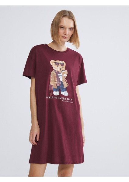 Yeni Sezon Bisiklet Yaka Ayı Teddy Baskılı Kadın Gecelik fiyatları