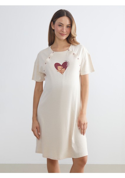 Yeni Sezon Bisiklet Yaka Baskılı Hamile Gecelik