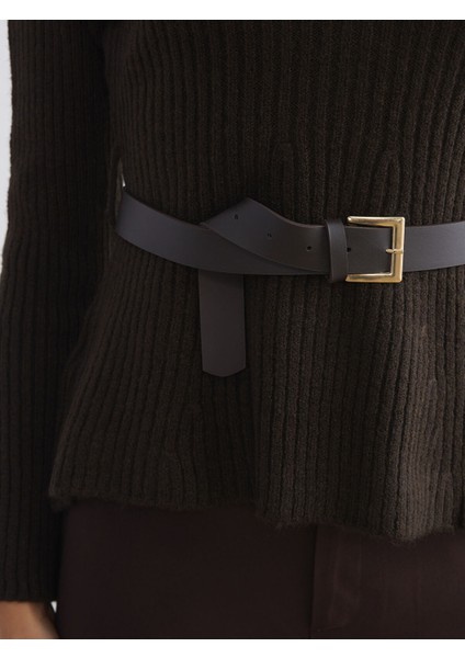 Yeni Sezon Dik Yaka Kemerli Kadın Triko Kazak indirimleri