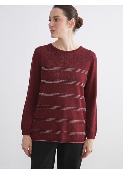 Yeni Sezon Bisiklet Yaka Çizgili Kadın Triko Kazak