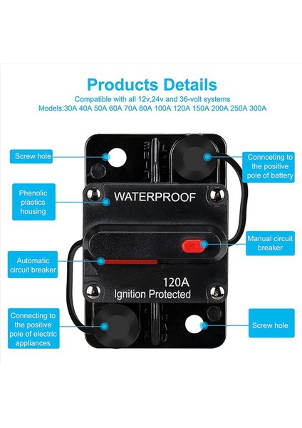 3x Su Geçirmez Devre Kesici Manuel Sıfırlama ile 12V-48V Dc 120A Araba Deniz Trolling Motorları Için Tekne Gücü Koruma (Yurt Dışından) fiyatları