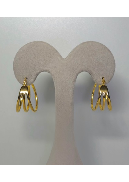 Çelik Hafif Üç Halkalı Küpe Parlak Altın Sarısı Rengi Takı Aksesuar fiyatları