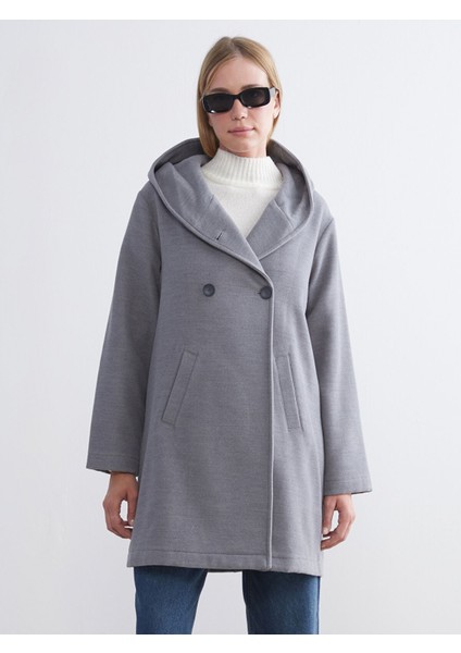 Yeni Sezon Kapüşonlu Kadın Kaşe Kaban