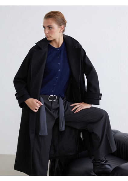 Yeni Sezon Ceket Yaka Kadın Kaşe Kaban