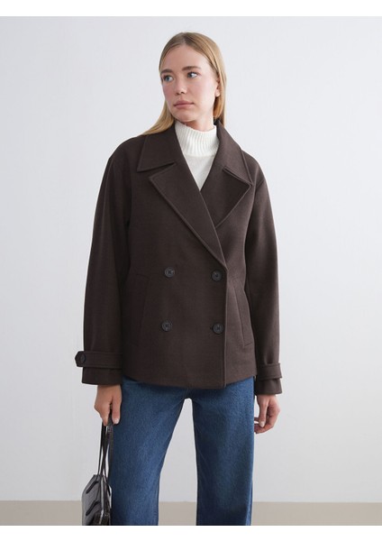 Yeni Sezon Kruvaze Yaka Kadın Kaşe Kaban