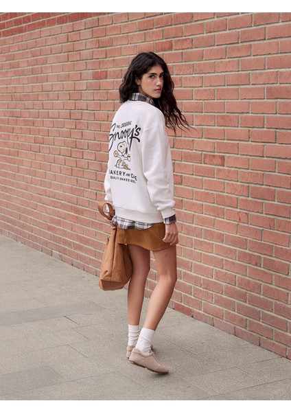 Yeni Sezon Snoopy Baskılı Oversize Kadın Kalın Sweatshirt