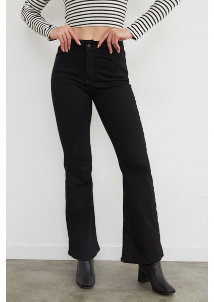 Yüksek Bel Fermuarlı Likralı Flare Jean fiyatları