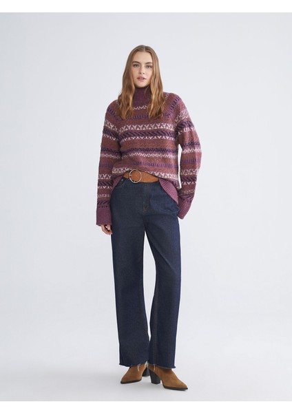 Yeni Sezon Yarım Balıkçı Yaka Desenli Kadın Triko Kazak fiyatları