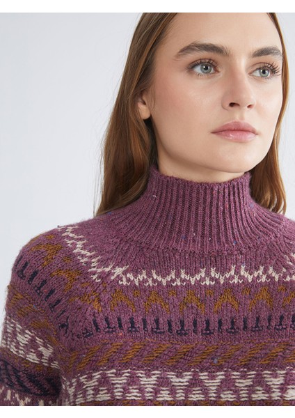 Yeni Sezon Yarım Balıkçı Yaka Desenli Kadın Triko Kazak modelleri