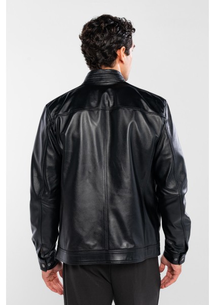 Erkek Hakiki Deri Siyah Deri Mont 415 ER-301 Erk Derı Mont Sıyah Zıg modelleri