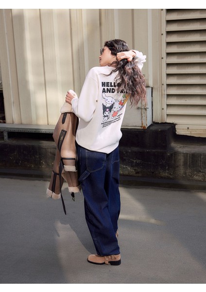Yeni Sezon Hello Kitty Baskılı Oversize Kadın Kalın Sweatshirt