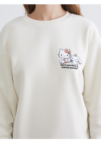 Yeni Sezon Hello Kitty Baskılı Oversize Kadın Kalın Sweatshirt fırsatları