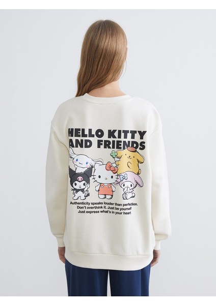 Yeni Sezon Hello Kitty Baskılı Oversize Kadın Kalın Sweatshirt indirimleri