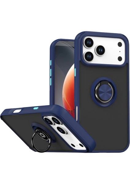 Apple Iphone 17 Pro Montreal Yüzüklü Silikon Kapak - Lacivert