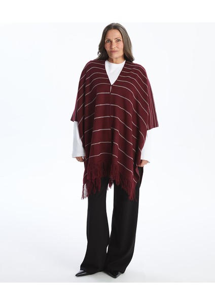 Yeni Sezon Şal Yaka Çizgili Kadın Triko Panço fiyatları