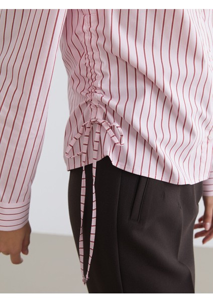Yeni Sezon Çizgili Büzgülü Kadın Gömlek modelleri