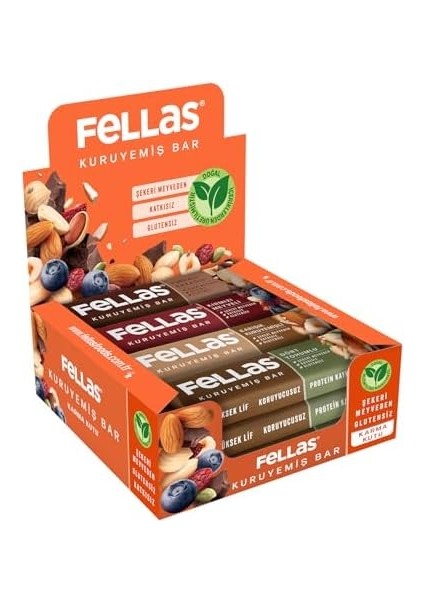 Fellas Kuruyemiş Bar Karma Kutu 30 G - 12 Adet (4 Çeşit)