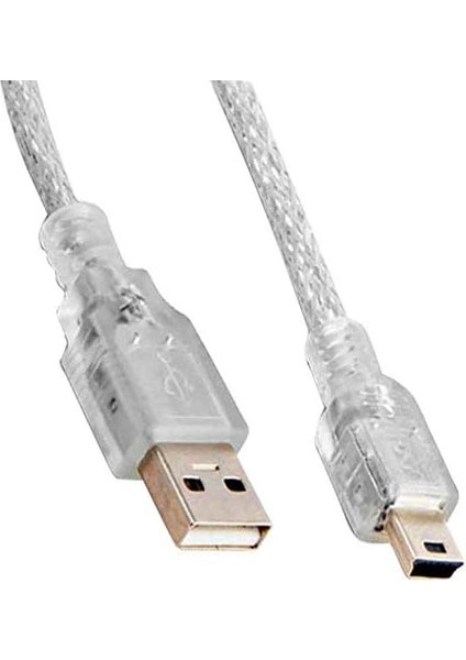 USB 2.0, Şeffaf, 5 Metre, USB Mini 5 Pin Kablo,