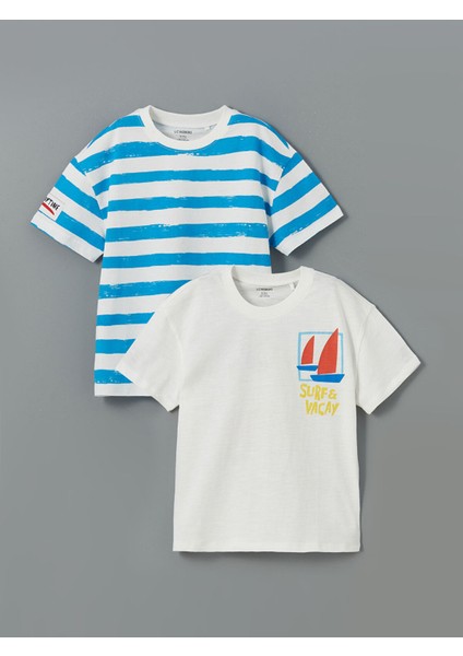 Yeni Sezon Bisiklet Yaka Çizgili Erkek Çocuk Tişört 2'li