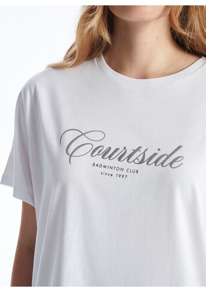 Yeni Sezon Bisiklet Yaka Baskılı Kısa Kollu Kadın Tişört modelleri