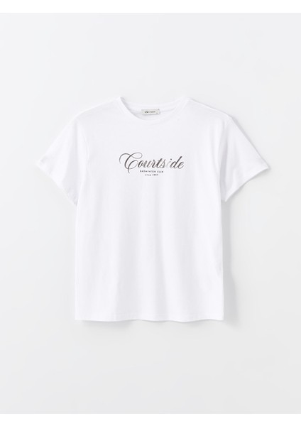 Yeni Sezon Bisiklet Yaka Baskılı Kısa Kollu Kadın Tişört indirimleri