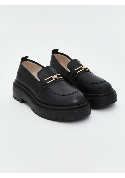 Yeni Sezon Deri Görünümlü Kadın Loafer Ayakkabı
