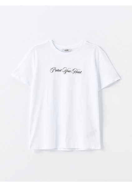 Yeni Sezon Bisiklet Yaka Baskılı Kısa Kollu Kadın Tişört indirimleri