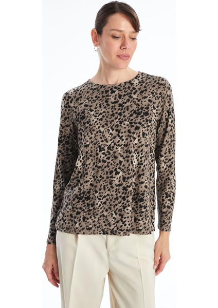 Yeni Sezon Bisiklet Yaka Leopar Desenli Kadın Tişört
