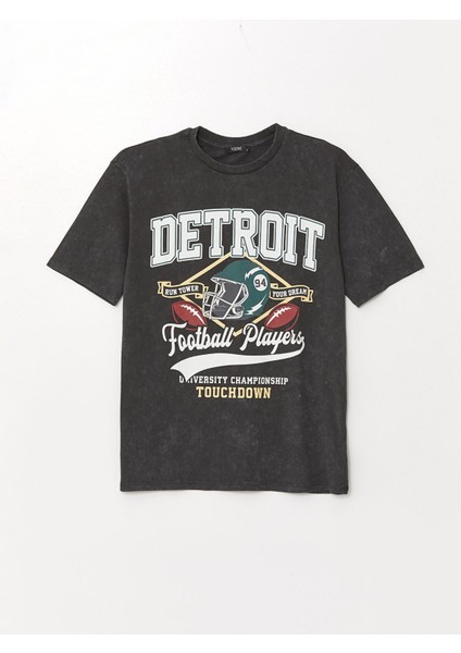 Yeni Sezon Bisiklet Yaka Baskılı Kısa Kollu Oversize Kadın Tişört indirimleri