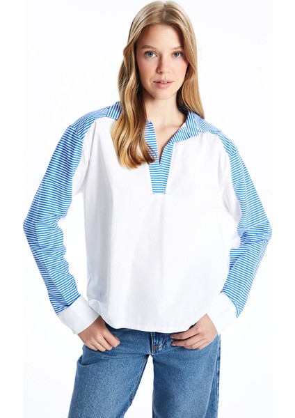 Yeni Sezon Polo Yaka Çizgili Oversize Kadın Tişört