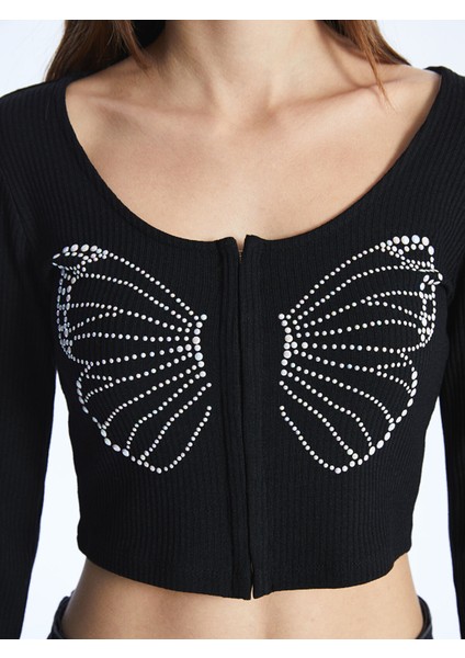 Yeni Sezon Bisiklet Yaka Taşlı Uzun Kollu Kadın Hırka fırsatları