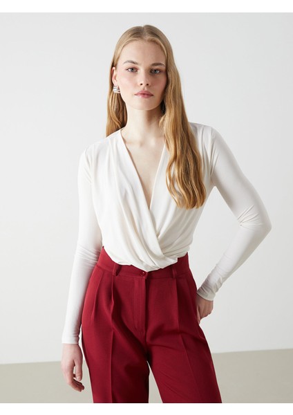 Yeni Sezon Kruvaze Yaka Kadın Bodysuit