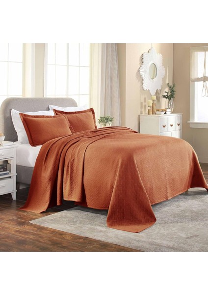 MATELASSE%100 Pamuk Sepet Dokuma 3 Parça Yatak Örtüsü Seti -, Mandarin