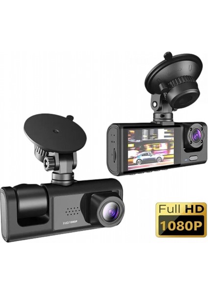 DV300 Yeni 3 Kameralı Araç Içi Kayıt Kamerası Trafik Recorder 2 Inç IPS Ekran Full Hd 1080P