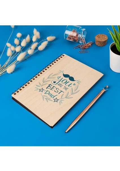 En Iyi Babalara Hediye 8 cm x 12 cm Ölçülerinde Çizgisiz 48 Yaprak Ahşap Kapaklı Defter