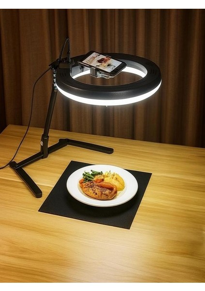 Masa Üstü 10 Inç Led Ring Light Tripodlu Telefon Tutucu 3 Işık Modu USB Bluetooth Kumanda
