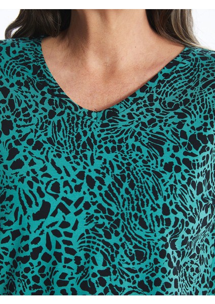 Yeni Sezon V Yaka Desenli Uzun Kollu Kadın Tişört modelleri