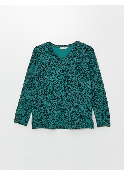 Yeni Sezon V Yaka Desenli Uzun Kollu Kadın Tişört indirimleri