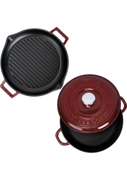 Bordo Serisi Döküm 3 Parça Set – Tencere ve Izgara ile Sofralarda Fark Yaratın modelleri