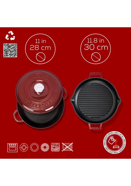 Bordo Serisi Döküm 3 Parça Set – Tencere ve Izgara ile Sofralarda Fark Yaratın fırsatları