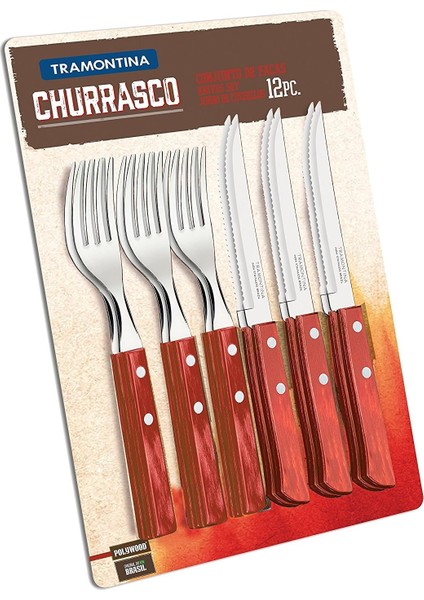 21199/711 Biftek Sofra Takımı-Set, 12 Parça Kırmızı Griffen 2-Kat Perçinlenmiştir 6 x Biftek Bıçağı 5 Inç, 6 x Steakgabel